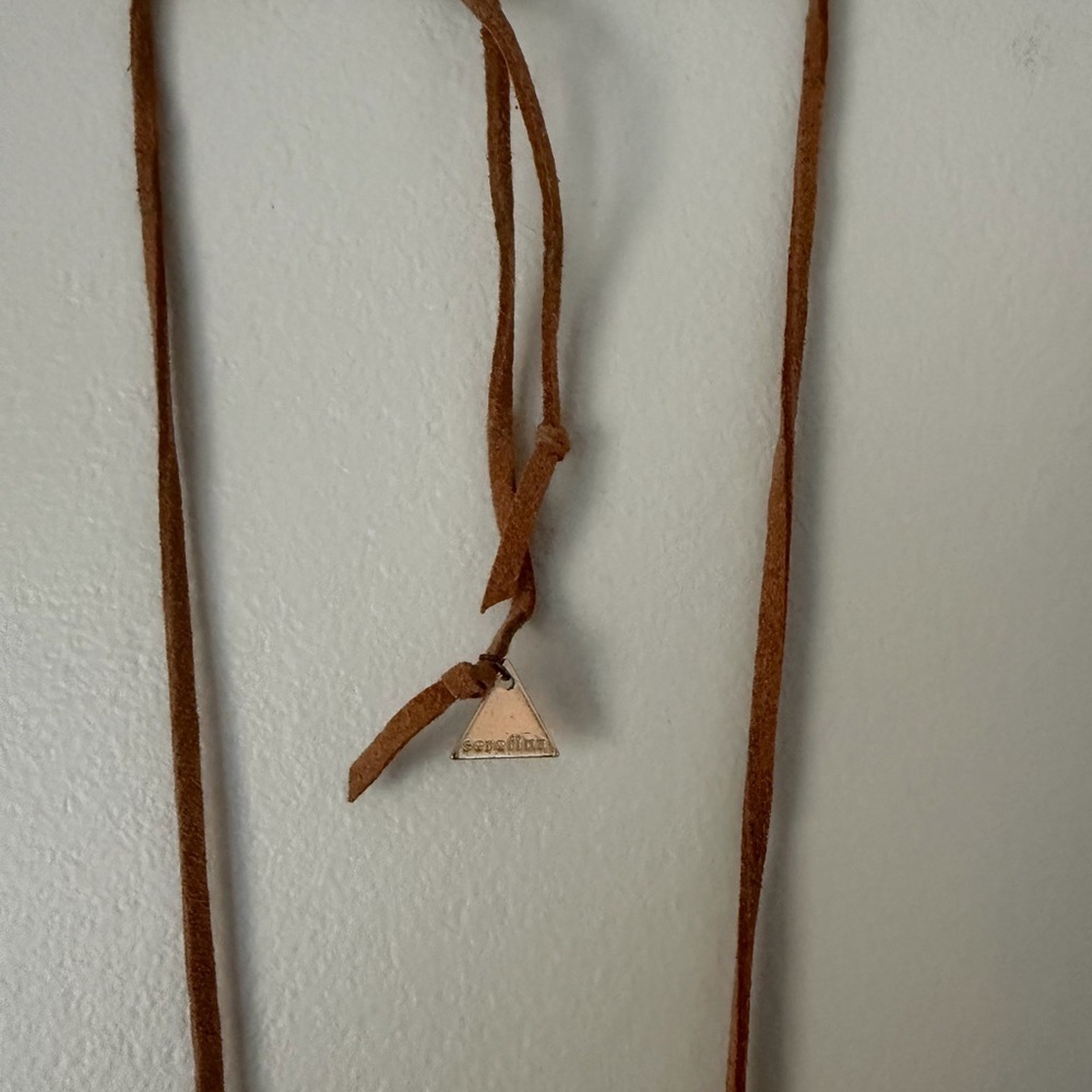 Anthropologie Serefina Leather Crystal Circle Pendant Necklace - Picture 3 of 5